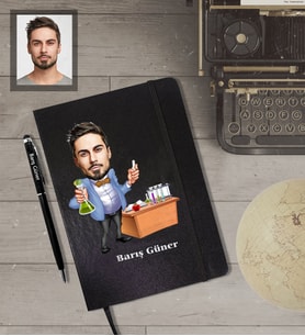 Kişiye Özel Öğretmen KarikatürlüSiyah Defter Kalem Hediye Seti  Bay-3