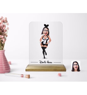 BK Gift Kişiye Özel Tavşan Kız Karikatürlü Ahşap Standlı Çerçeve (Beyaz)