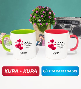 İkili Sevgililer Günü Hediyesi Kupa Bardak Yeşil Kırmızı