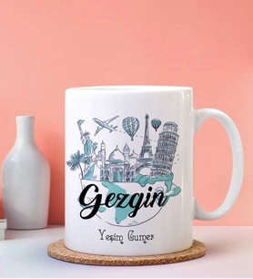 Kişiye Özel Gezgin Tasarımlı Beyaz Kupa