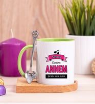 Canım Annem Ahşap Altlıklı Yeşil Kupa Bardak