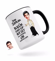 BK Gift Kişiye Özel Erkek Her Şey Yolundaymış Gibi Karikatürlü Siyah Kupa Bardak-3