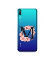 Pembe Çiçekli Harf Tasarım Süper Şeffaf Silikon Telefon Kılıfı Huawei Y7 Prime 2