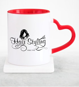 BK Gift Kişiye Özel Mesleki Saç Tasarımcı Kırmızı Kalpli Kupa Bardak  2