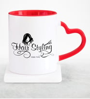 BK Gift Kişiye Özel Mesleki Saç Tasarımcı Kırmızı Kalpli Kupa Bardak  2