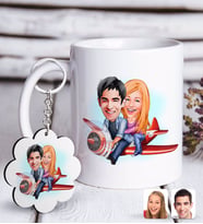 BK Gift Kişiye Özel Sevgililer Karikatürlü Beyaz Kupa ve Anahtarlık Hediye Seti-11 (Model 1)