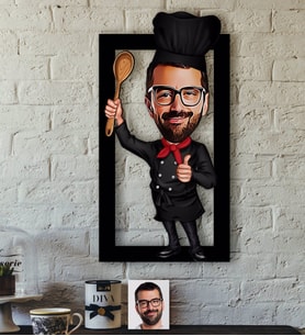BK Gift Kişiye Özel Bay Chef Karikatürlü 3D Ahşap Tablo-1