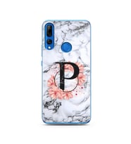 Mermer Çiçekli Harf Tasarım Süper Şeffaf Silikon Telefon Kılıfı Huawei Y9 Prime 