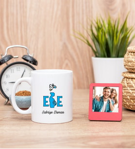 Ebe Beyaz Kupa Bardak ve Kırmızı Mini Fotoğraf Çerçevesi