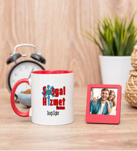 Sosyal Hizmet Uzmanı Kırmızı Kupa Bardak ve Kırmızı Mini Fotoğraf Çerçevesi
