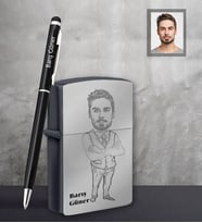 Kişiye Özel Öğretmen Karikatürlü Siyah Çakmak Kalem Hediye Seti Bay-12 (Model 1)