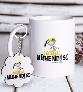BK Gift Kişiye Özel Mesleki Jeoloji Mühendisi Beyaz Kupa ve Anahtarlık Hediye Seti-1 (Model 1)