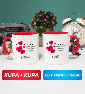 İkili Sevgililer Günü Hediyesi Kupa Bardak Kırmızı