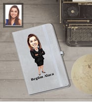 Kişiye Özel Öğretmen Karikatürlü Gri Defter Bayan-15