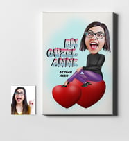 BK Gift Kişiye Özel En Güzel Anne Karikatür Kanvas Tablo 50x70cm