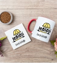 Jeoloji Mühendisi Kırmızı Kupa Bardak Ve Bardak Altlığı Seti