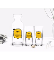 BK Gift Kişiye Özel Renkli Baskılı İnsan İki Şeyi Saklayamaz Tasarımlı İkili Rakı Bardağı ve Karaf Hediye Seti (Model 1)