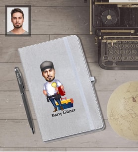 Kişiye Özel Elektrikçi Karikatürlü Gri Defter Kalem Hediye Seti   Bay-1