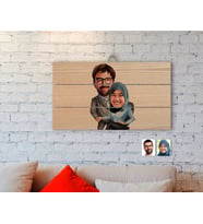 BK Gift Kişiye Özel Sevgililer Karikatürlü Otantik Ahşap Palet Tablo-59