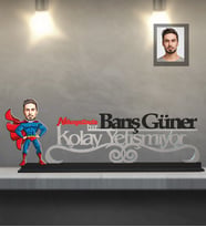 Kişiye Özel Süperman Karikatürlü Kolay Yetişmiyor Ahşap Biblo Bay-1