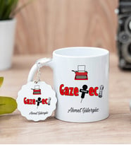 Gazeteci Beyaz Kupa Bardak Ve Anahtarlık Set
