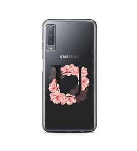 Pembe Çiçekli Harf Tasarım Süper Şeffaf Silikon Telefon Kılıfı Samsung A7 (2017)
