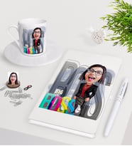 BK Gift Kişiye Özel Bayan Big Boss Karikatürlü Beyaz Defter Kalem Türk Kahvesi Fincanı Seti-1 (Model 1)