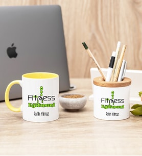 Fitness Eğitmeni Sarı Kupa Bardak Ve Kalemlik Seti