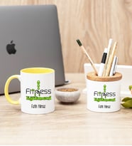 Fitness Eğitmeni Sarı Kupa Bardak Ve Kalemlik Seti