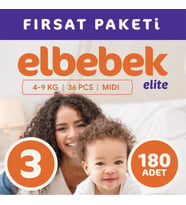 ELBEBEK ELİTE BEBEK BEZİ 3 NUMARA MİDİ 180 ADET