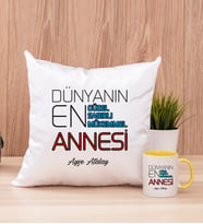 Dünyanın En İyi Annesi Kare Yastık ve Sarı Kupa Bardak