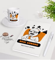BK Gift Kişiye Özel Okul Müdürü Beyaz Defter Kalem Türk Kahvesi Fincanı Seti-2 (Model 1)