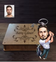 Kişiye Özel Golfçü Karikatürlü  Ahşap Anahtarlık Kutulu Bay-3