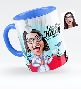 BK Gift Kişiye Özel Bayan Diş Hekimi Karikatürlü Mavi Kupa Bardak  2