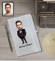 Kişiye Özel İş Adamı Karikatürlü Gri Defter Kalem Hediye Seti  Bay-24