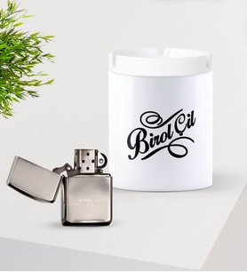 BK Gift Kişiye Özel İsimli Silver Benzinli Metal Çakmak ve Seramik Kül Tablası Seti-5 (Model 1)