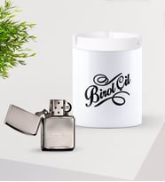 BK Gift Kişiye Özel İsimli Silver Benzinli Metal Çakmak ve Seramik Kül Tablası Seti-5 (Model 1)