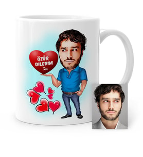BK Gift Kişiye Özel Özür Dilerim Karikatür Beyaz Kupa Bardak  2