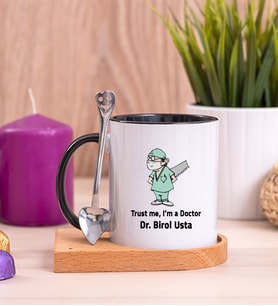 Doktor Esprili Ahşap Altlıklı Siyah Kupa Bardak