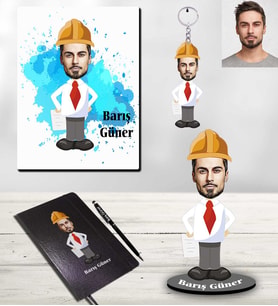 Kişiye Özel Mühendis Karikatürlü 5 li Hediye Seti Bay-1