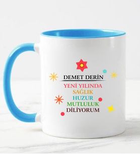 Yılbaşı Hediyesi İsimli Kupa Bardak Mavi
