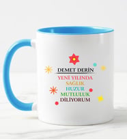 Yılbaşı Hediyesi İsimli Kupa Bardak Mavi