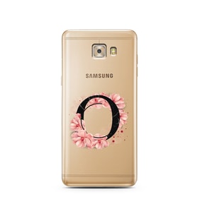 Pembe Çiçekli Harf Tasarım Süper Şeffaf Silikon Telefon Kılıfı Samsung C7 Pro  O