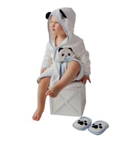 Sarebaby Sevimli Panda Doğum Hediyesi Organik Erkek Bebek Bornoz Seti Antibakteriyel 0-2 Yaş (Mavi)