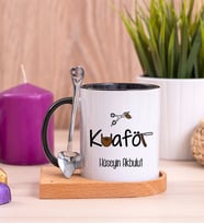 Erkek Kuaförü Ahşap Altlıklı Siyah Kupa Bardak