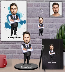 Kişiye Özel Patron Karikatürlü 5 li Hediye Seti Bay-22