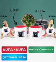 İkili Kırmızı Sevgiliye Sevgililer Günü Hediyesi 7 Kupa Bardak Anahtarlık