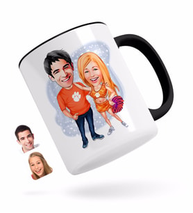 BK Gift Kişiye Özel Sevgililer Karikatürlü Siyah Kupa Bardak-54