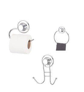 Vakumlu Banyo Aksesuarı 3 lü Set Havluluk + Tuvalet Kağıtlığı + 2 li Askı (Krom)