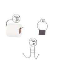 Vakumlu Banyo Aksesuarı 3 lü Set Havluluk + Tuvalet Kağıtlığı + 2 li Askı (Krom)